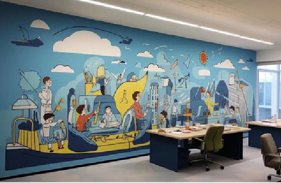 郧西办公室墙绘的特点。